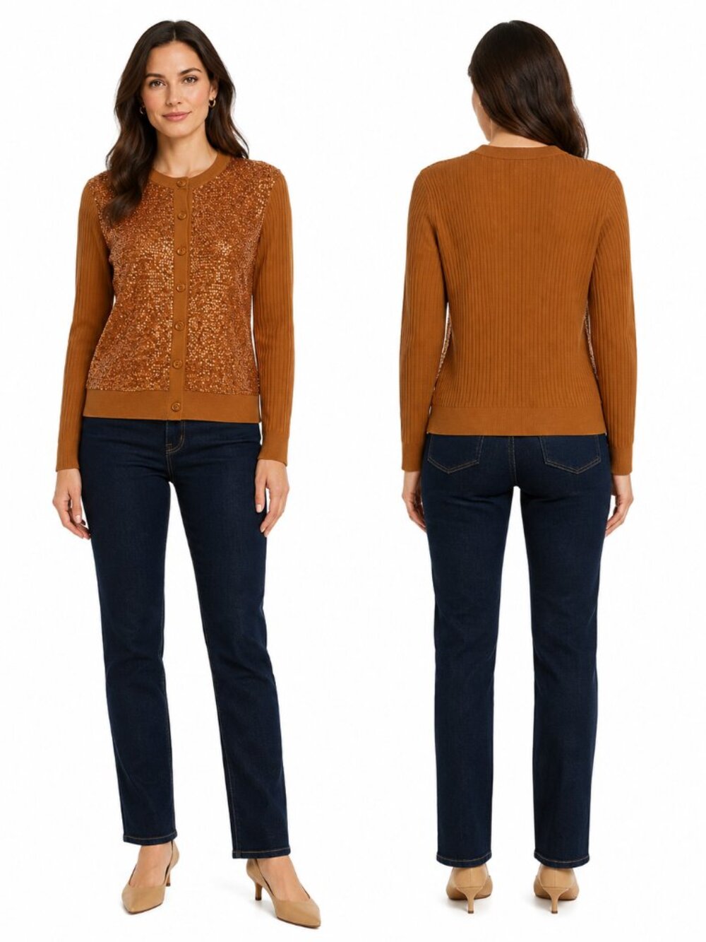 St. John Orange Sequin Front Cardigan Size Medium